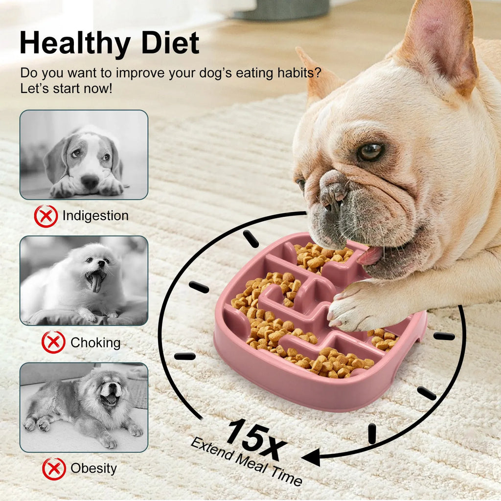 Macaron coloured maze design slow feeding bowl for cats and dogs with anti-slip base