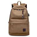 Canvas backpack with USB charging port and laptop compartment in grey colour