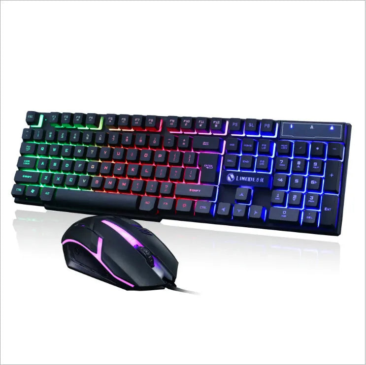 Limei GTX300 white gaming keyboard and mouse set with backlit keys on a desktop