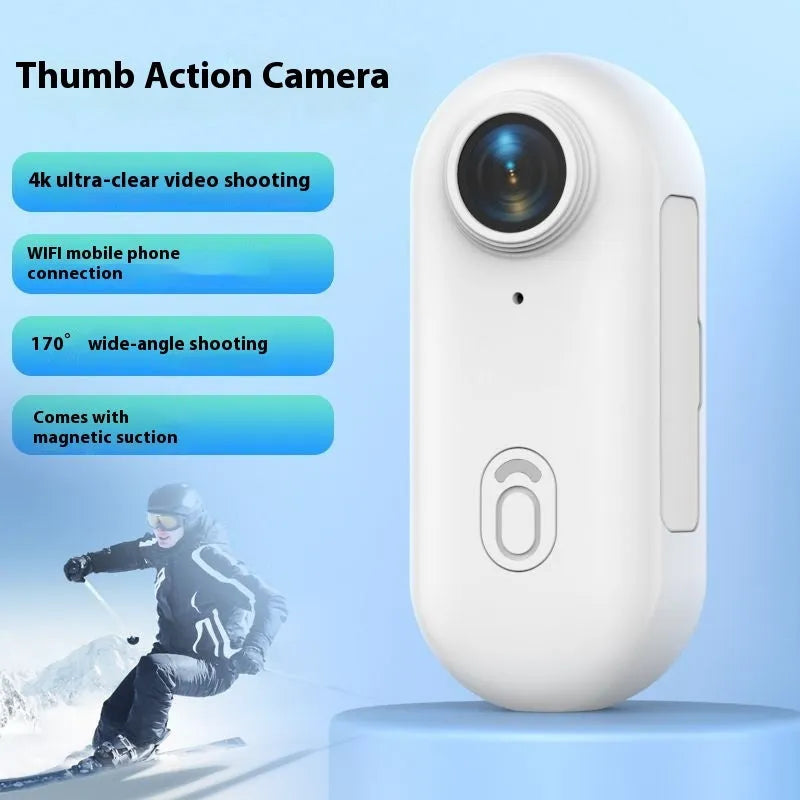 Small black H88 4K action camera with magnetic mount and waterproof housing on a bicycle helmet.