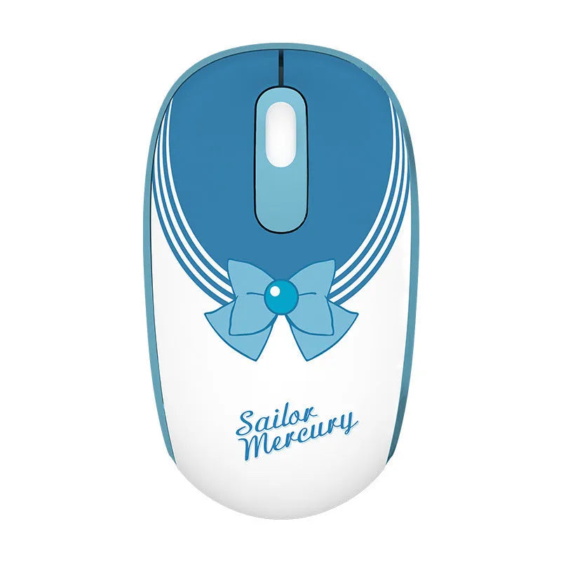 Pink Sailor Moon cartoon wireless mouse with USB receiver on a desk
