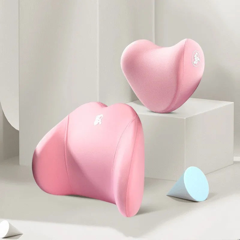 Memory foam car pillow set with cotton cover showing heart pattern design in various colour options