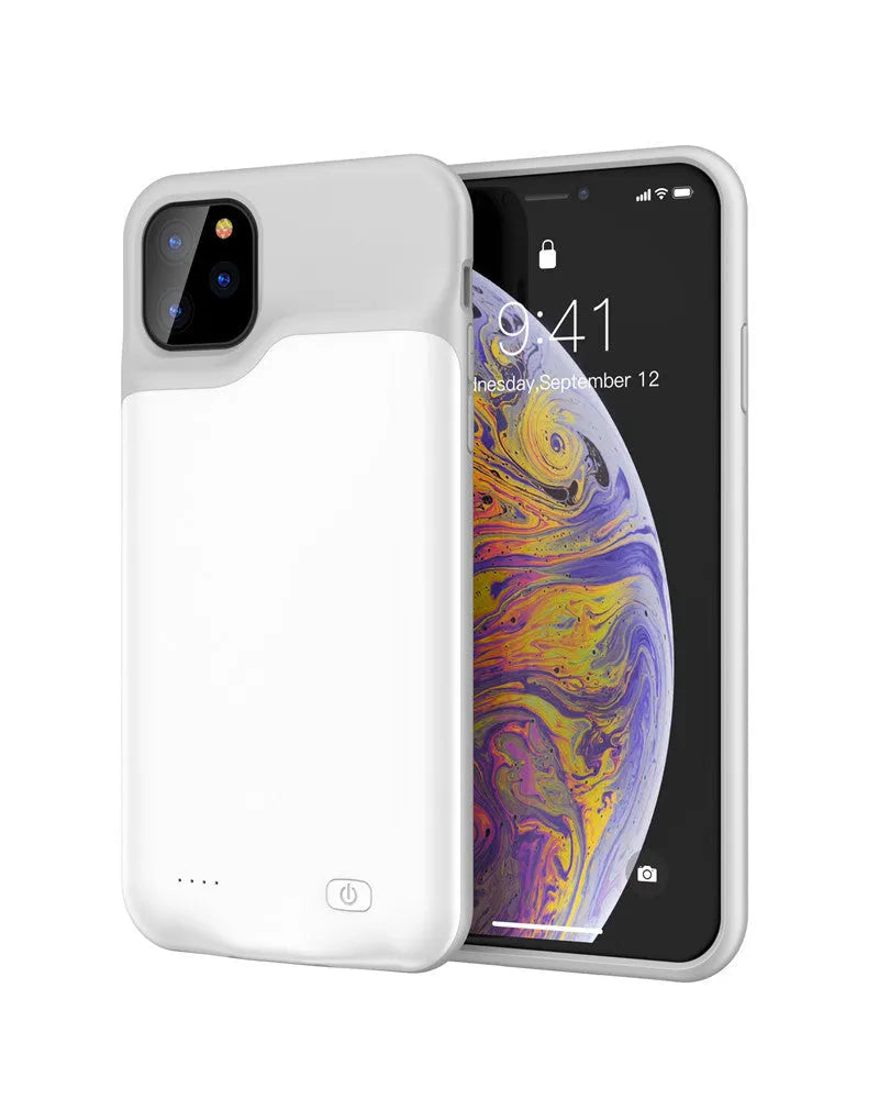 Shockproof silicone iPhone battery charger case in black, blue, pink or white colours with extended battery capacity