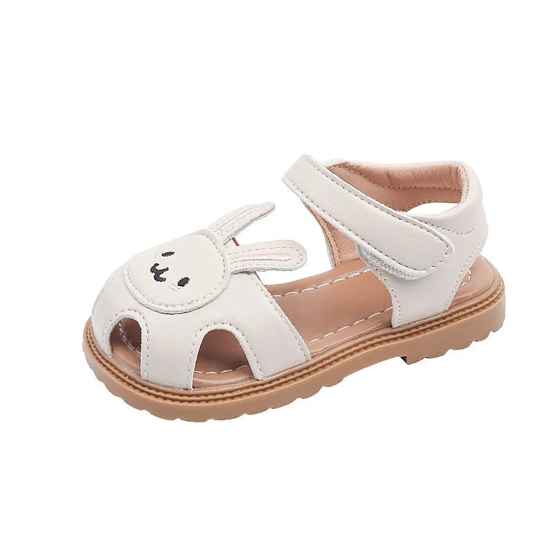 Girls sandals with carrot rabbit animal pattern, Velcro fastening, artificial leather upper in milky white