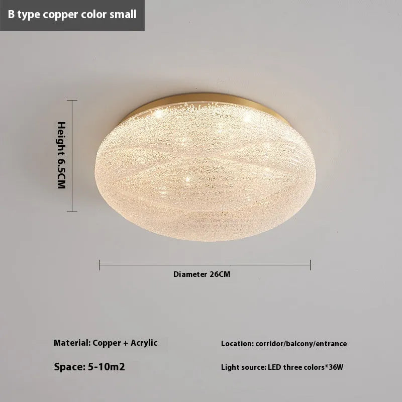 Modern copper round ceiling lamp for bedroom with multiple size options