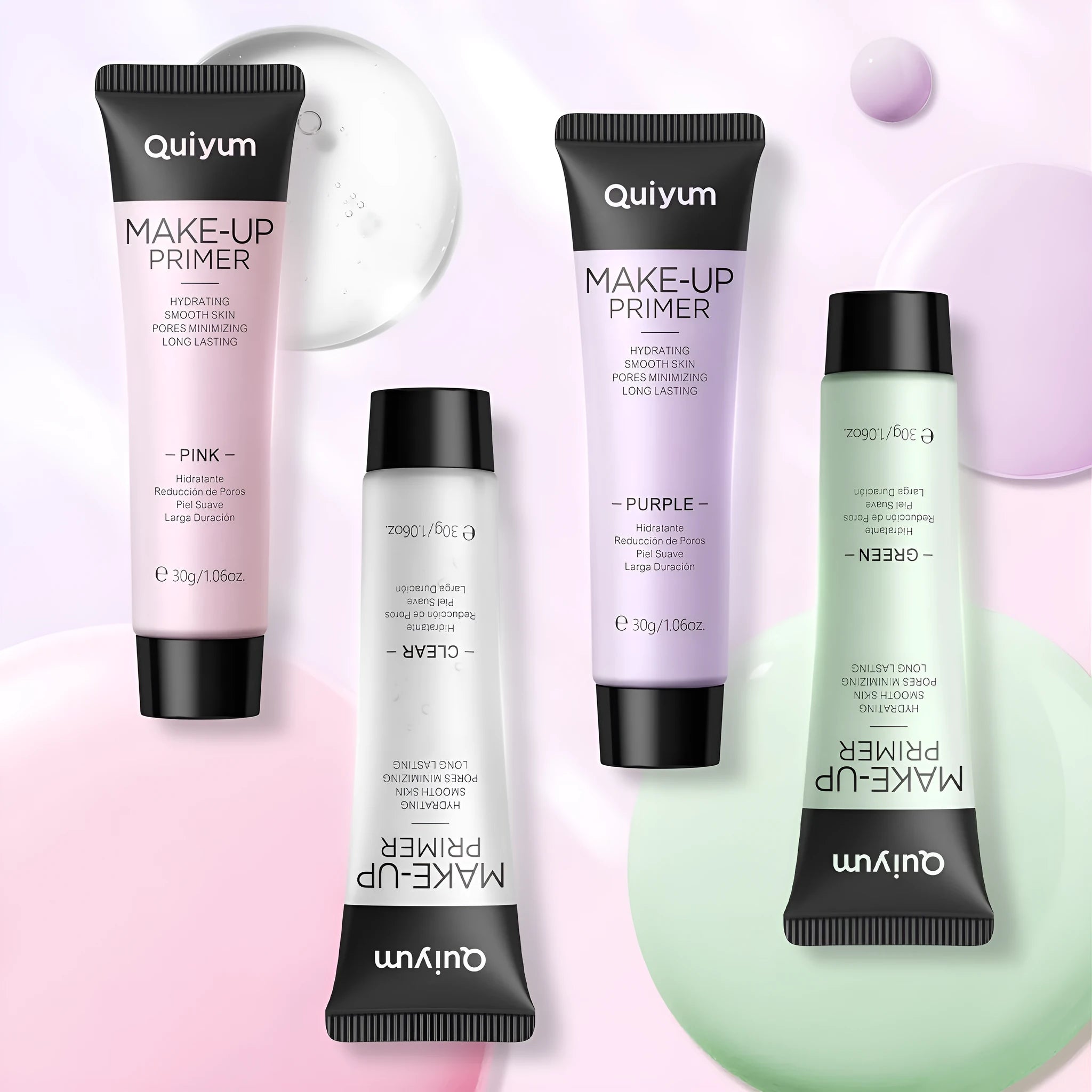 30g moisturising colour correcting makeup primer in green, pink, and purple shades