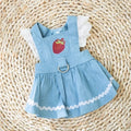 Strawberry print denim dog skirt in Bondi Blue colour with traction backing for small dogs