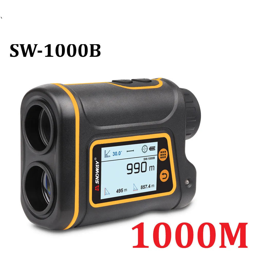 Handheld outdoor golf rangefinder measuring device showing compact design