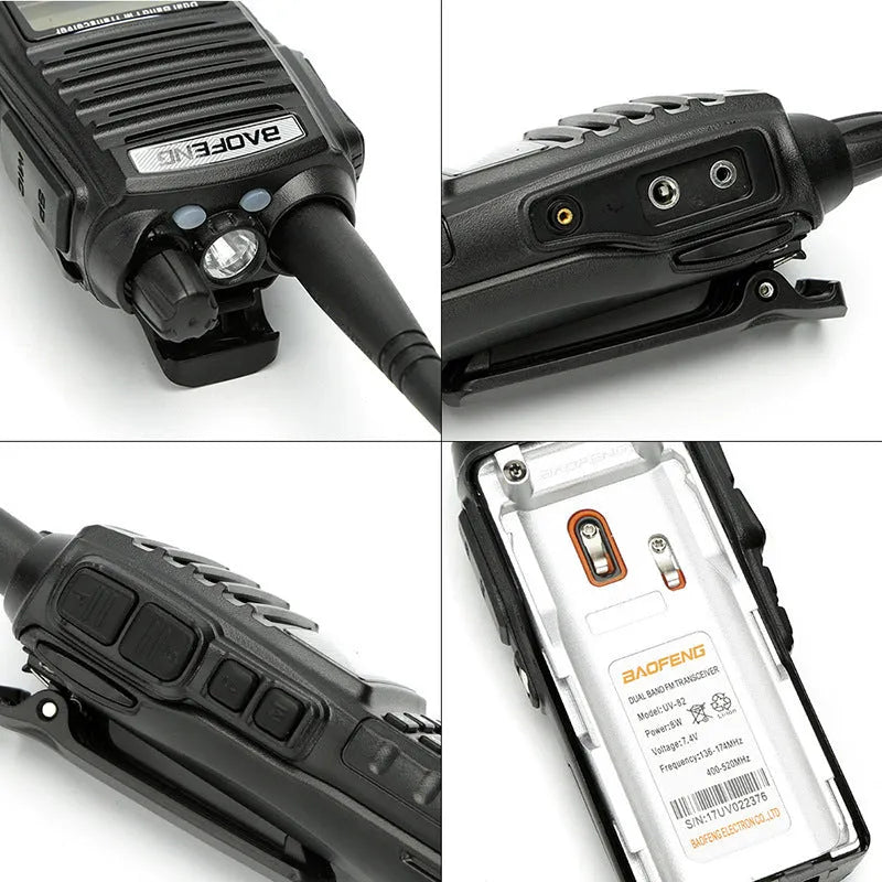 BF-UV82 8W walkie talkie black with antenna and display front view