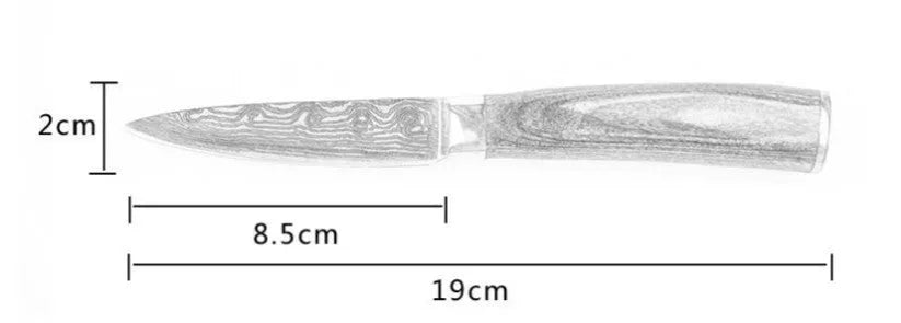 7Cr17 stainless steel kitchen knife with laser Damascus pattern blade and coloured wood handle