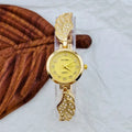 Ladies stainless steel watch with round dial and 9mm thickness in gold, black gold, or white gold