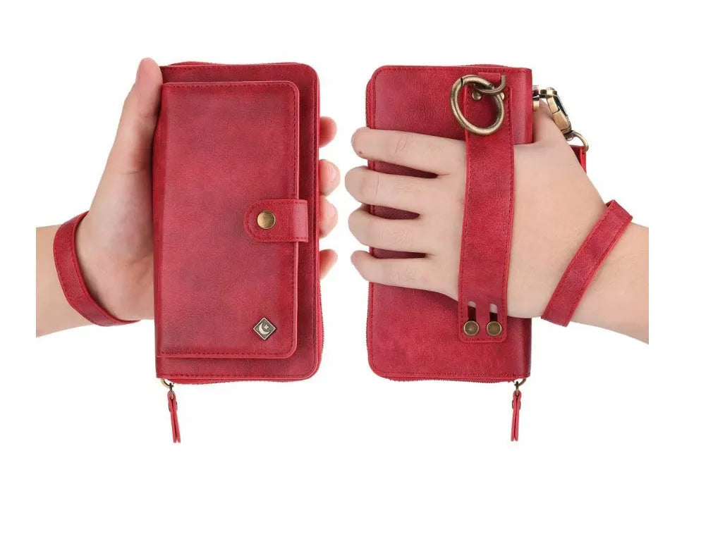 Black imitation leather multi-function wallet phone case for Samsung Galaxy Note8 with zipper closure.
