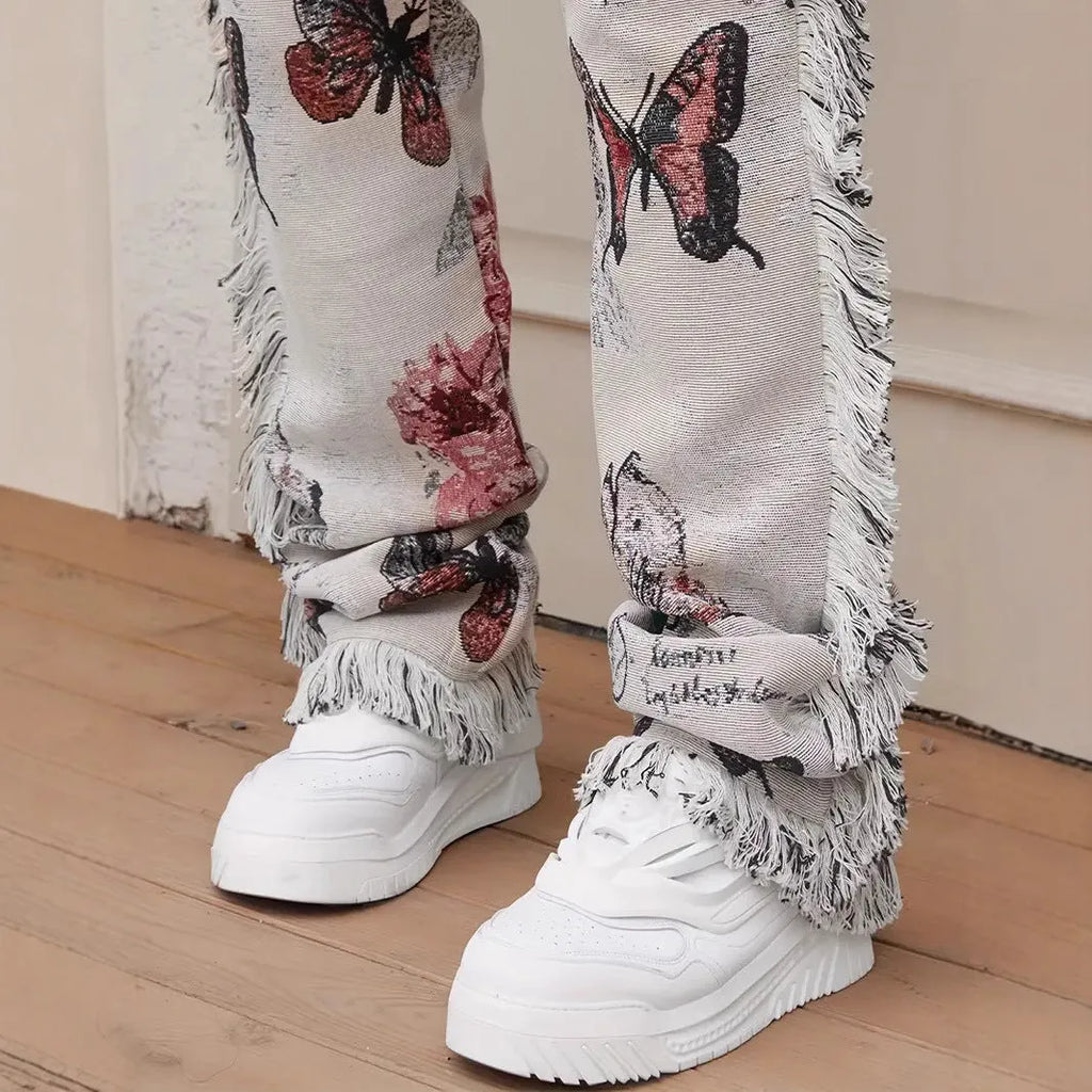 Men's animal digital printed slim fit cotton denim trousers, mid waist zip fly, available in multiple sizes