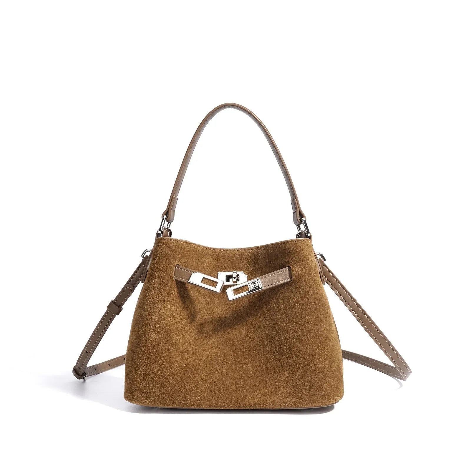 Cortical women's spliced casual crossbody bag in calf brown genuine leather suede vertical square shape with document pocket