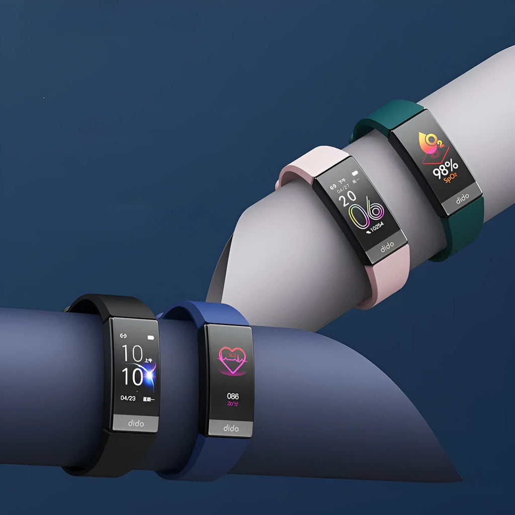 Y6 Black smart bracelet with a 1.1-inch screen showing health metrics on wrist.