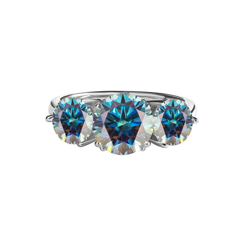 S925 silver moissanite three-life stone flower ring 4 karat 14mm for women in champagne colour