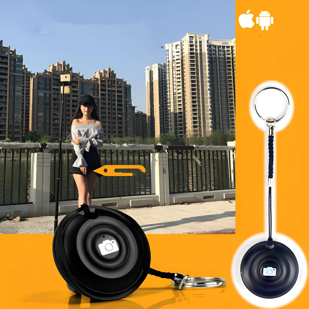 Black Snap Bluetooth remote control for camera shutter with 10-metre wireless range.