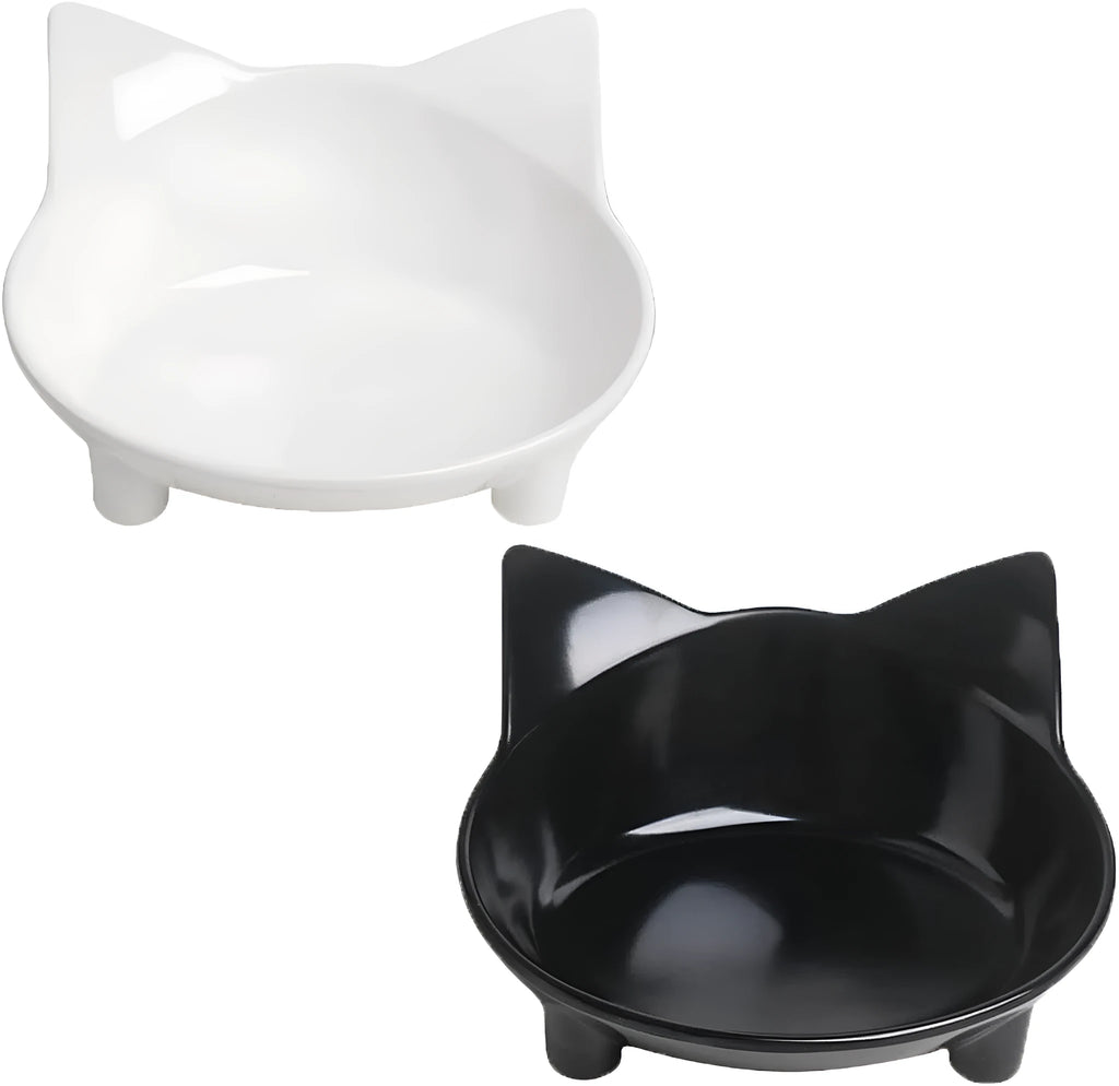 White shallow melamine pet bowl with non-slip rubber base for cats and dogs.