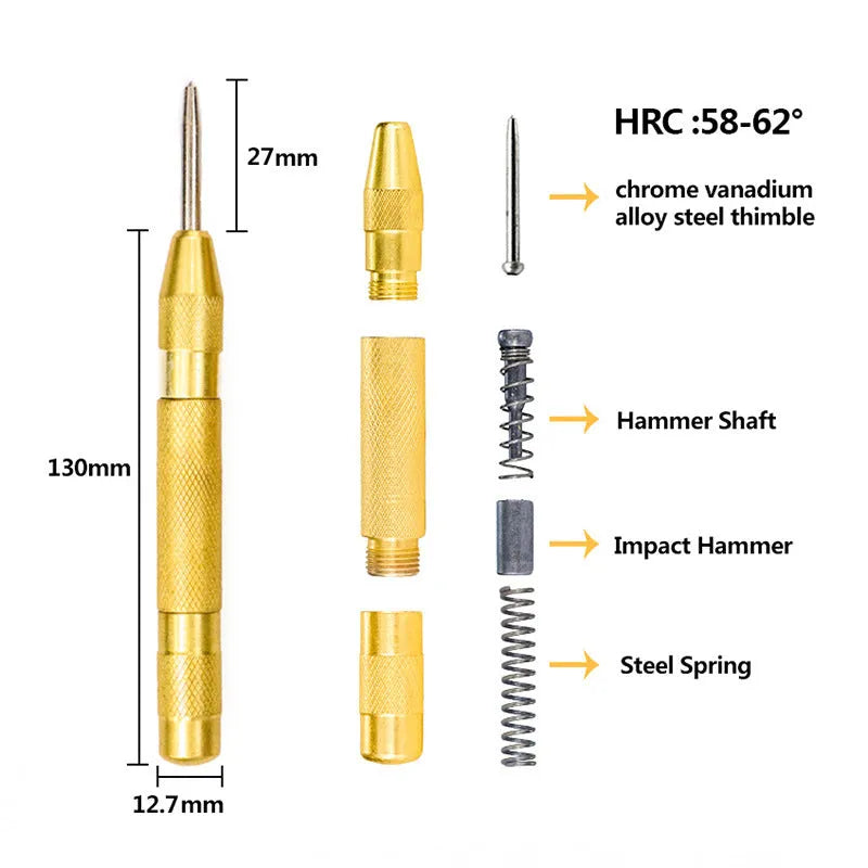 High speed steel cone drill bit and centre punch set with multiple step drill sizes for metalworking