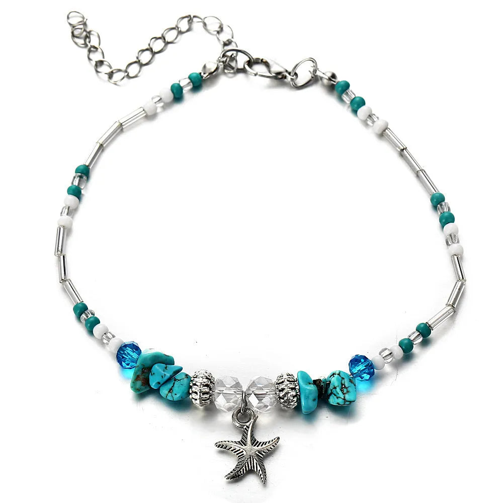 Green blue starfish anklet leg chain with zinc alloy construction on a beach setting