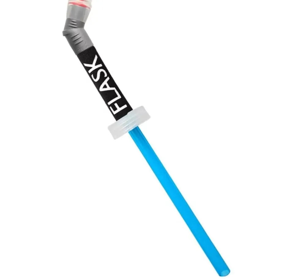 A plastic portable drinking straw with a suction tube for off-road and biking use.