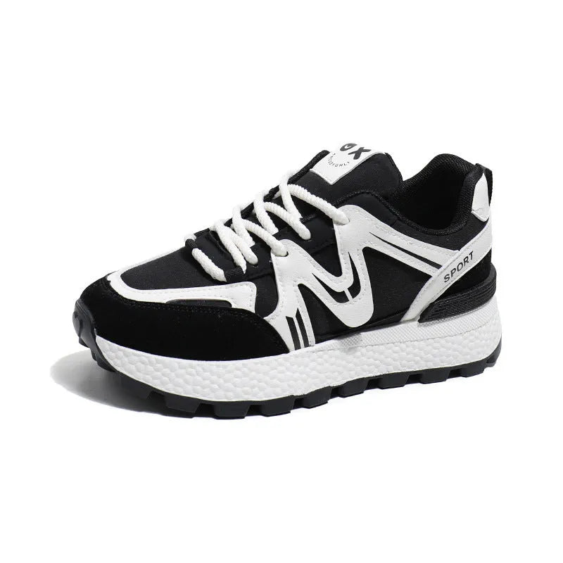 Women's platform casual shoes in black with lace-up front and round toe design