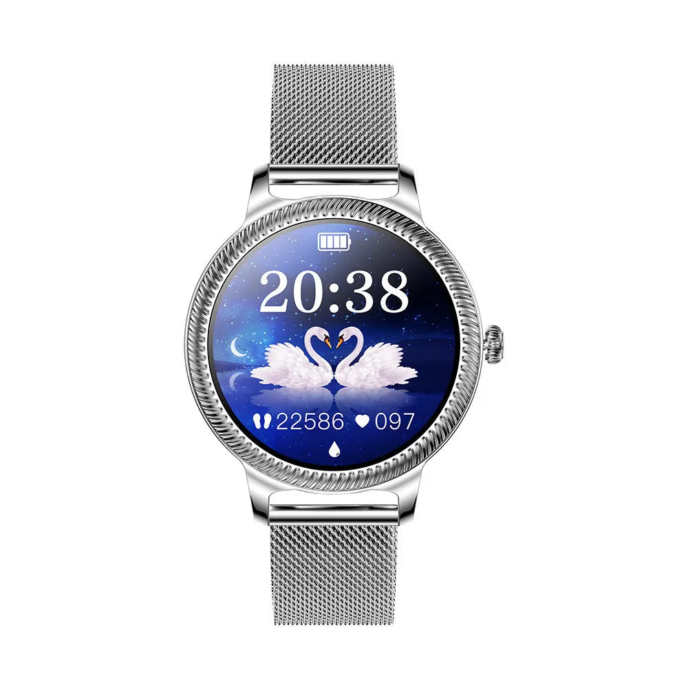 AK38 Ladies Smart Watch with stainless steel wristband and 1.09-inch colour screen