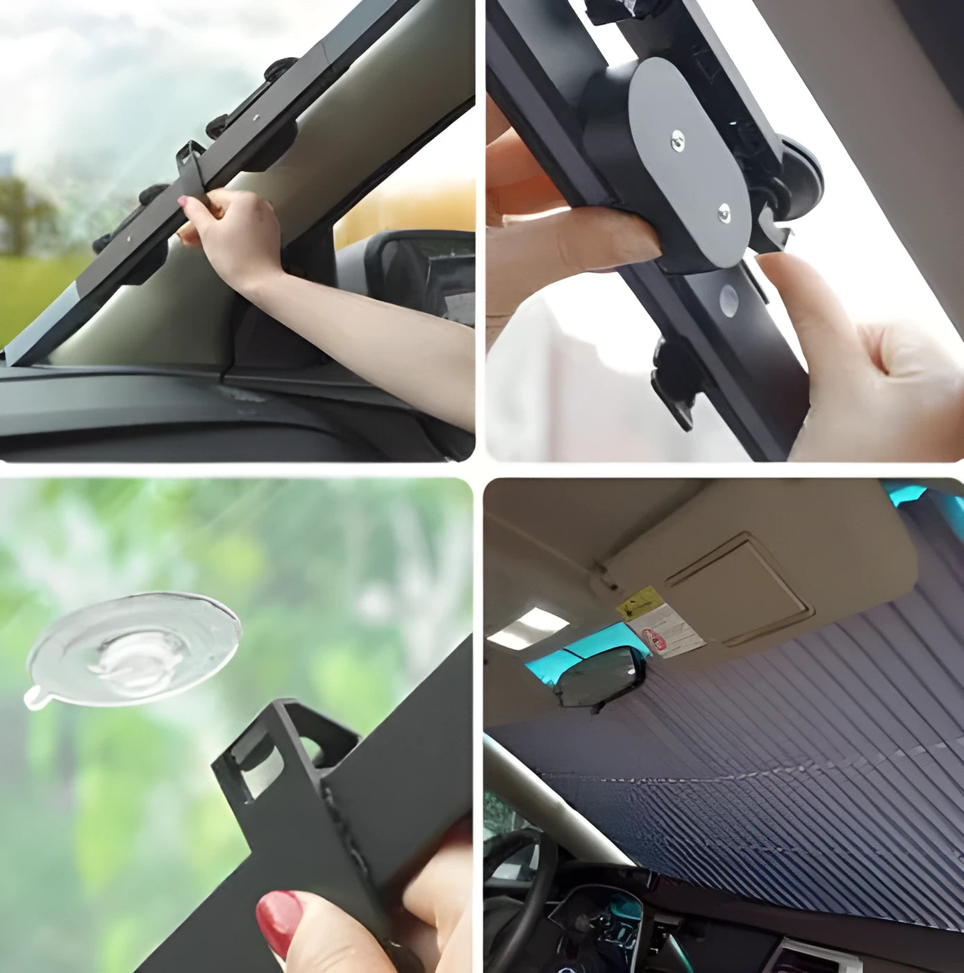 Car sun visor with aluminised film surface measuring 46cm clipped onto vehicle window