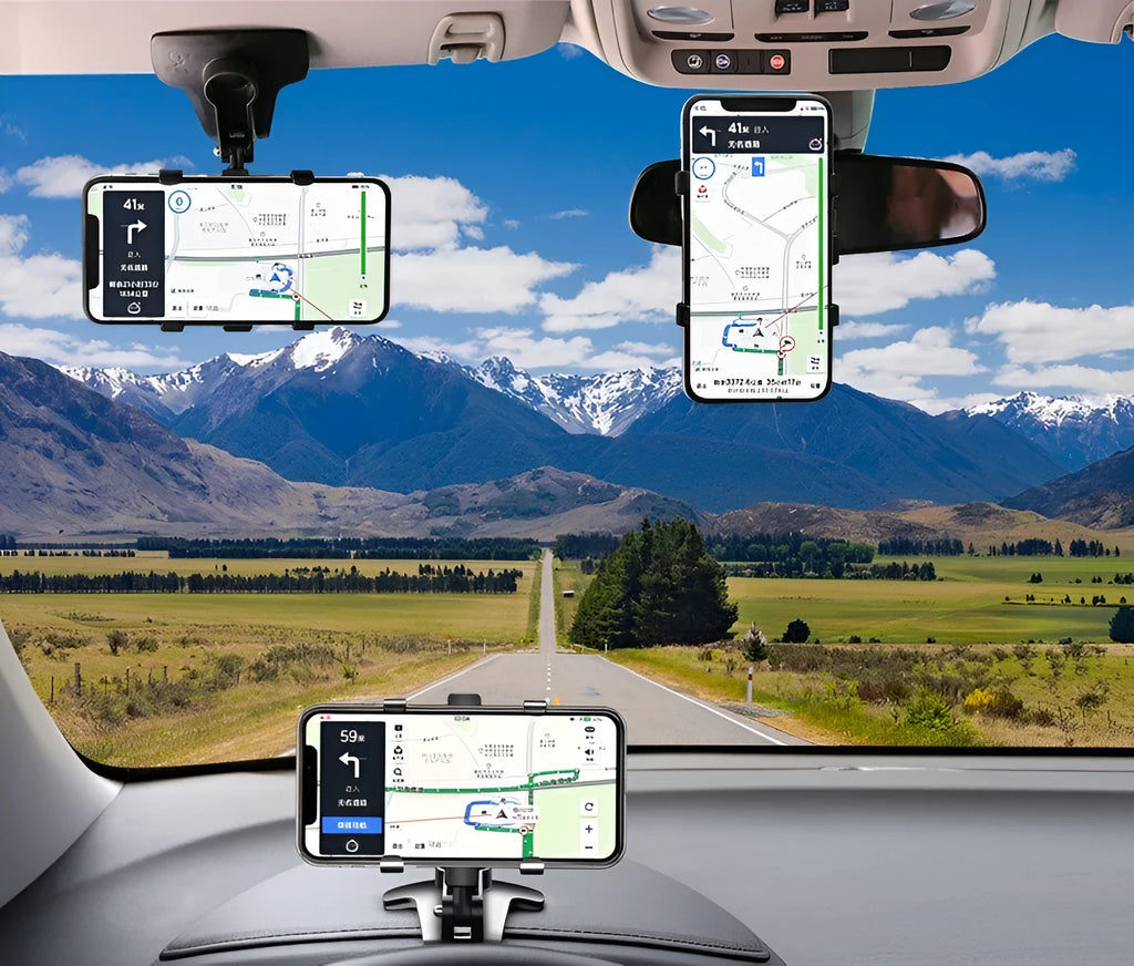 Black car phone instrument panel bracket with 4 chuck heads and 360-degree rotation for navigation mounting