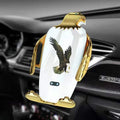 Eagle-style car phone holder with snap-on suction cup mount and wireless charging base in black gold finish
