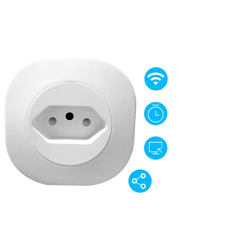 Smart Wi-Fi socket plug with voice control in compact white housing showing plug pins
