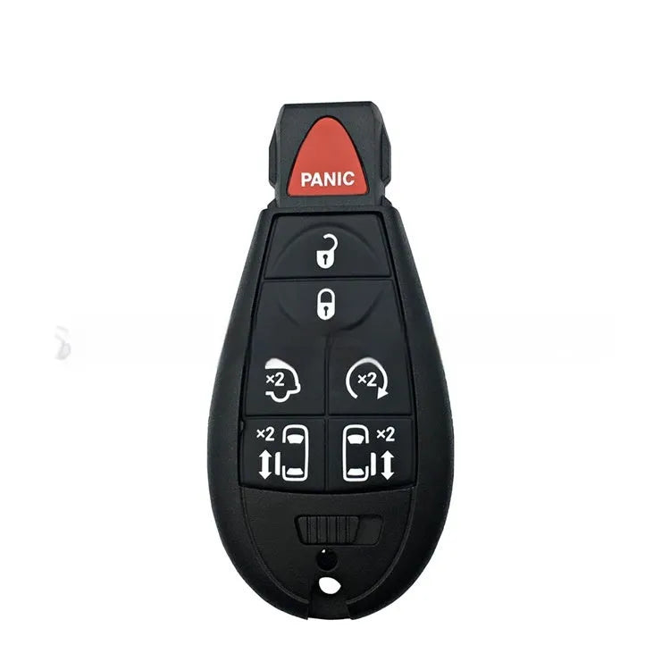 Blank Dodge car key shell case made of black ABS plastic, showing brass contacts inside, dimensions 85x42x15mm.