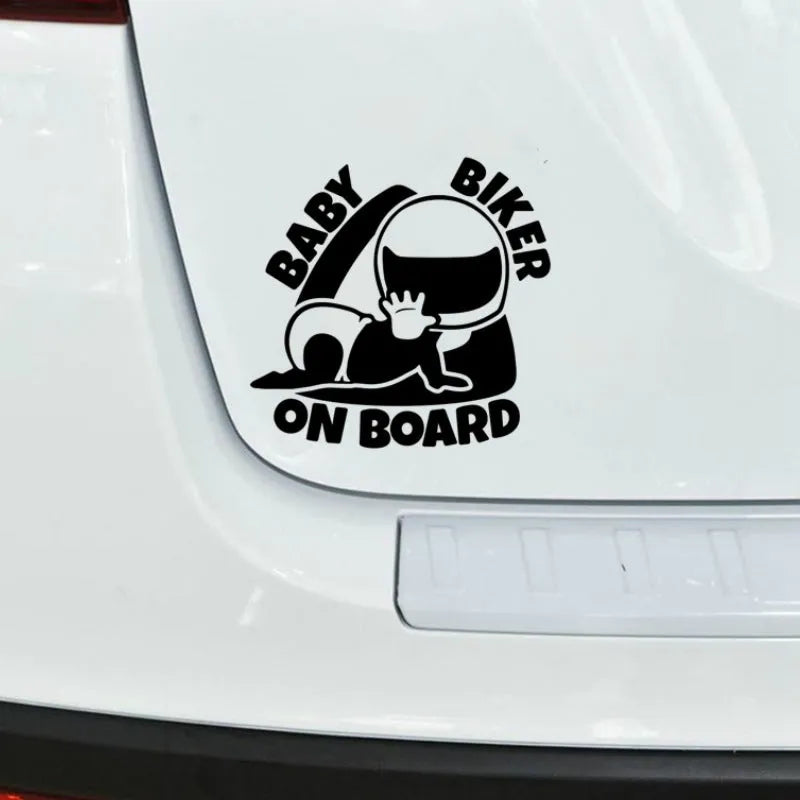 Reflective baby on board car window sticker measuring 14.5 by 15 centimetres