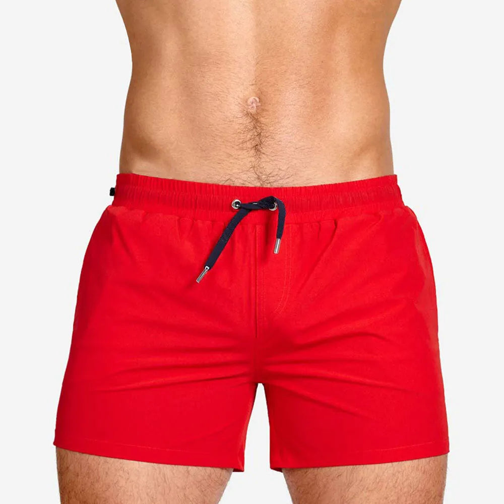 Mesh lining swimming sports shorts in polyester fabric showing solid colour options