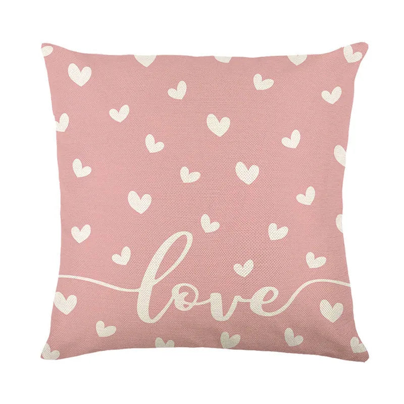 Square plaid pattern pillow cover with heart design, 45cm by 45cm, shown in one of four colour variations.