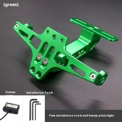 Aluminum alloy license plate holder support bracket with integrated lights in black finish