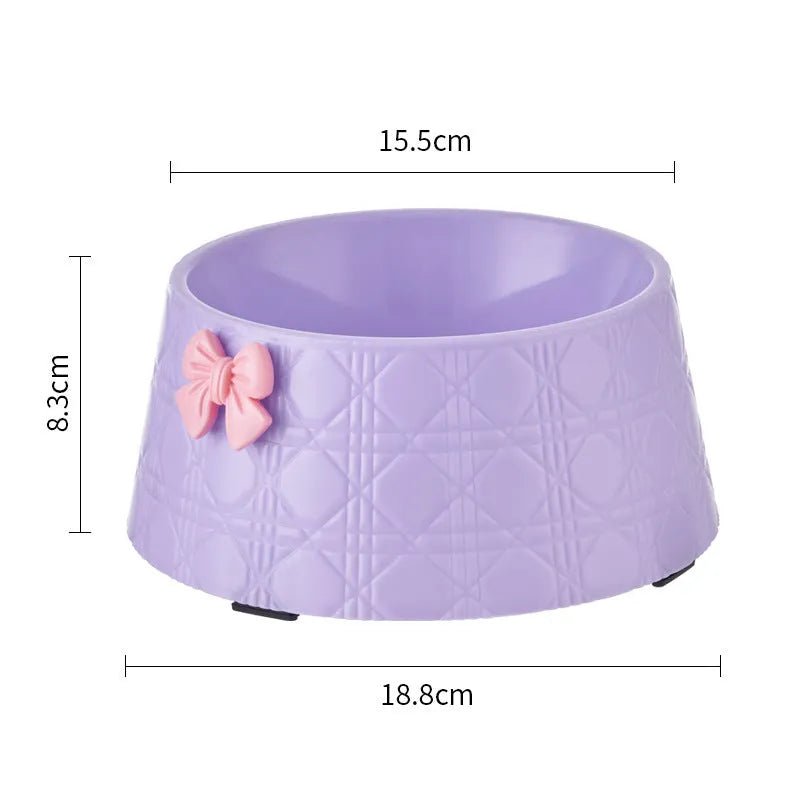 Bowknot pet feeding bowl with diamond pattern in multiple colour options