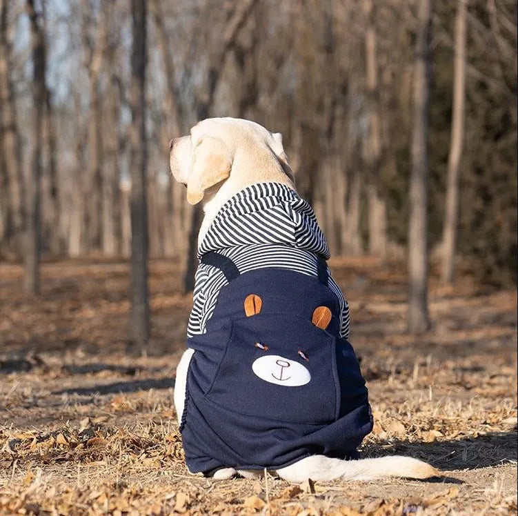 Coral fleece four-legged dog sweatshirt in denim blue for large breed