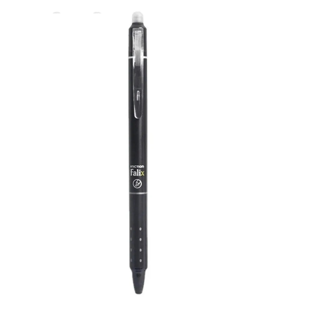 Blue and black erasable gel pen with 0.5mm stainless steel nib and plastic body for school use
