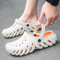 Men's beige EVA slipper sandals with hollow-out holes and round-toe design for outdoor wear