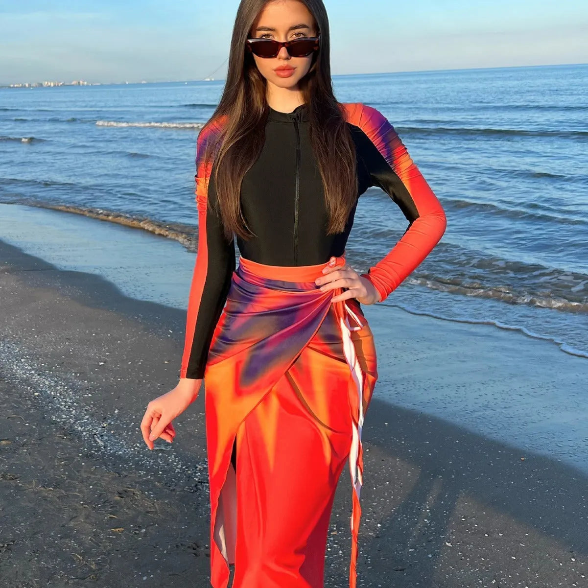 Women's conservative style polyester swimsuit three-piece set in colour 427Style