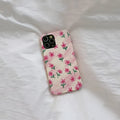 Pink floral PC phone case with powder crushed flowers for Xiaomi and iPhone models
