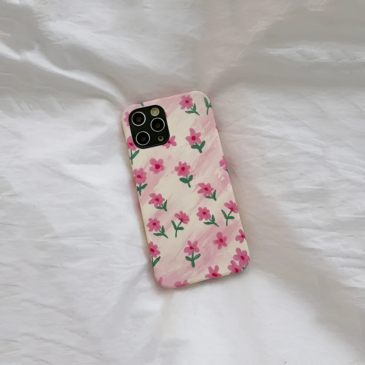 Pink floral PC phone case with powder crushed flowers for Xiaomi and iPhone models