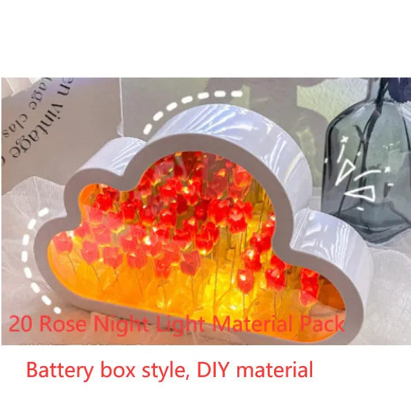 DIY cloud tulip decorative night lamp with LED lights and mirror surface for bedroom or desk
