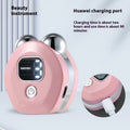 Portable micro current facial massage instrument with dual-roller head in light blue colour
