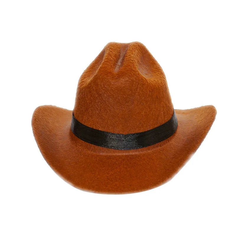 British-style brown cowboy hat for cats with star velvet belt trim