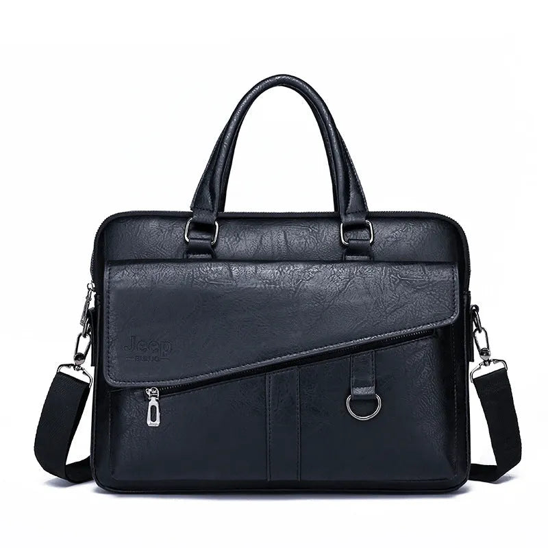 Large capacity synthetic leather shoulder computer bag in solid colour 8005 horizontal black variant