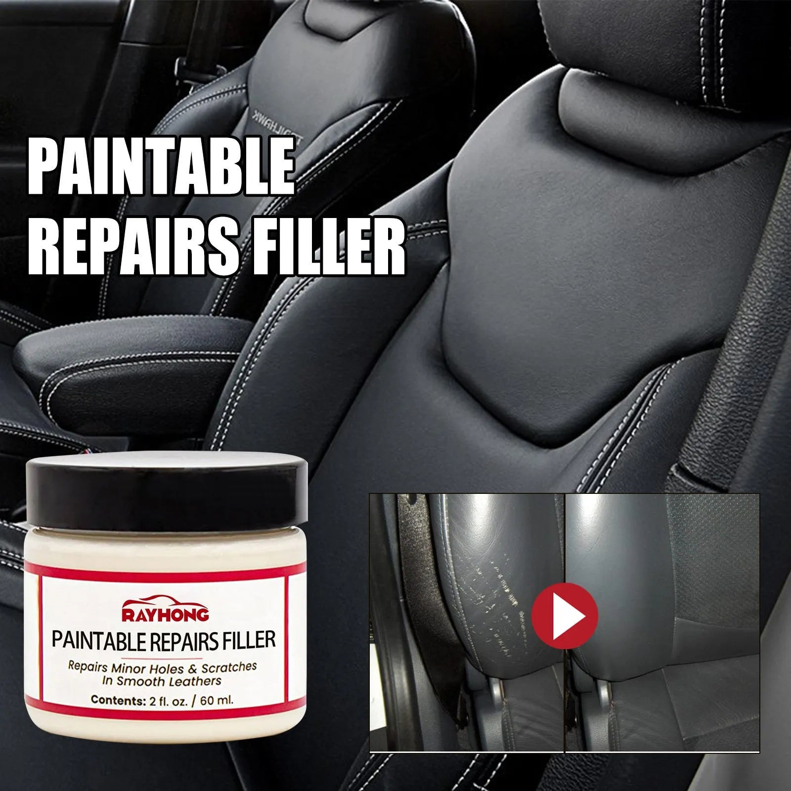 60ml leather repair paste in 5x4.4cm container for car seat and sofa scratch restoration