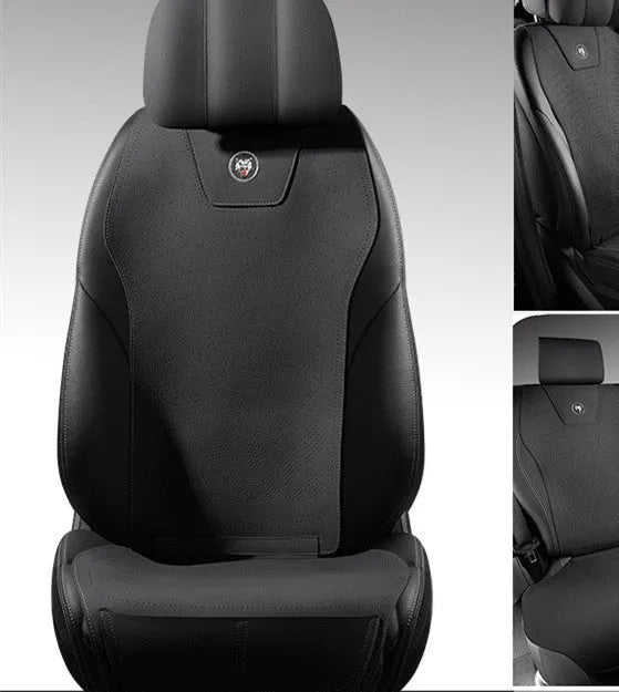 Tailored leather car seat cover with gradient hole design in Hermes orange colour