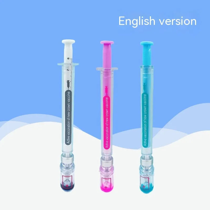 Vaccine design novelty gel pen with black 0.5mm refill and plastic construction